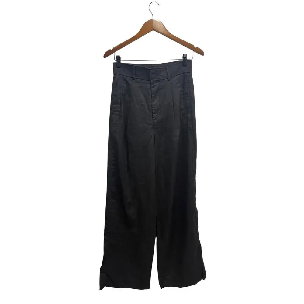 Everlane The Linen Way-High Wide Leg Drape Pants in Black size 2
